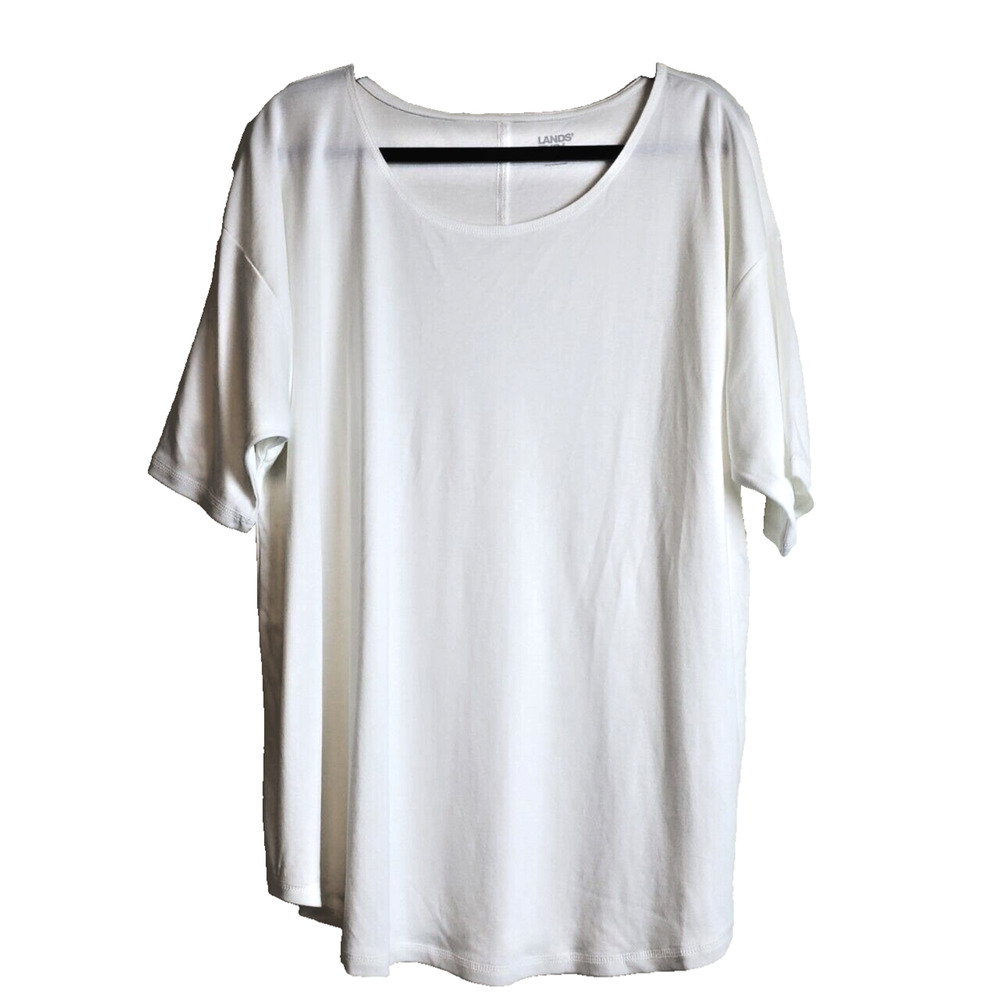Lands End Plus Size 2X White Top Cotton Modal Silky Round Neck T-shirt‎